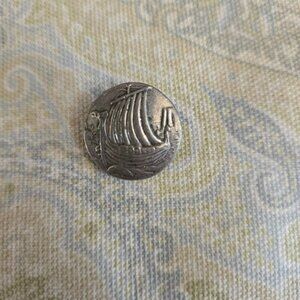 Vintage Antique Metal Picture Button VIKING SAILING BOAT SET OF 9